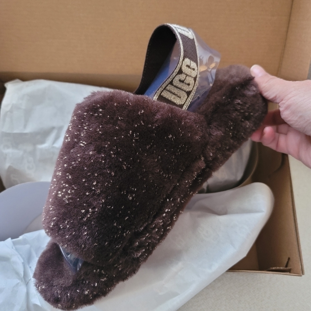 UGG Women's Fluff Yeah Sparkle, Burnt Cedar,‎ Size 7 -New in Box - Picture 10 of 16